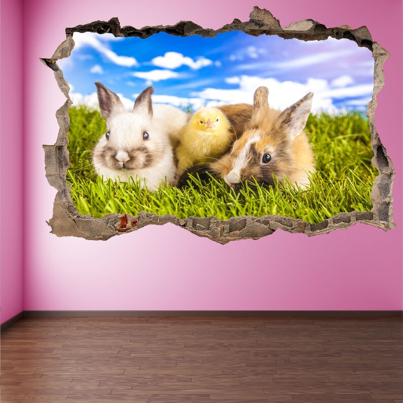 Cute Rabbits Wall Decal Sticker Mural Poster Print Art Kids Bedroom ...