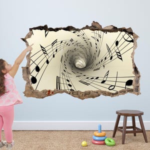 Calcomanía de pared con notas musicales y túnel en espiral, póster impreso, arte para decoración de habitación infantil EB8