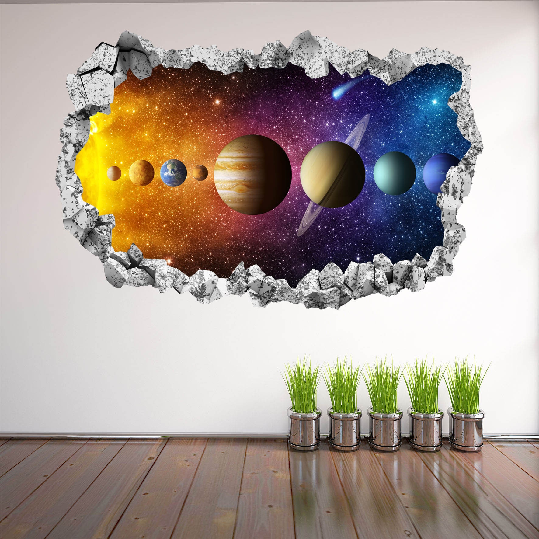 Adesivo de parede do Sistema Solar para quarto infantil | Adesivo de parede com planetas espaciais | Arte de parede de astronomia para berçário - KP12