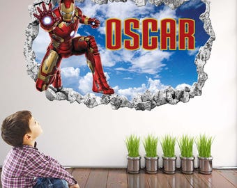 Iron Man Superhero Personalised Name Ironman Wall Decal Sticker Mural Poster Print Art Kids Boys Bedroom Decor