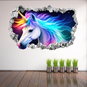 Unicorn muur sticker Sticker muurschildering Poster Print Art Kids meisjes slaapkamer kwekerij Decor KS13 afbeelding 2