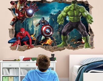 Superhero Wall Decal Sticker Mural Poster Print Art Spiderman Iron Man Hulk Captain America - EA73