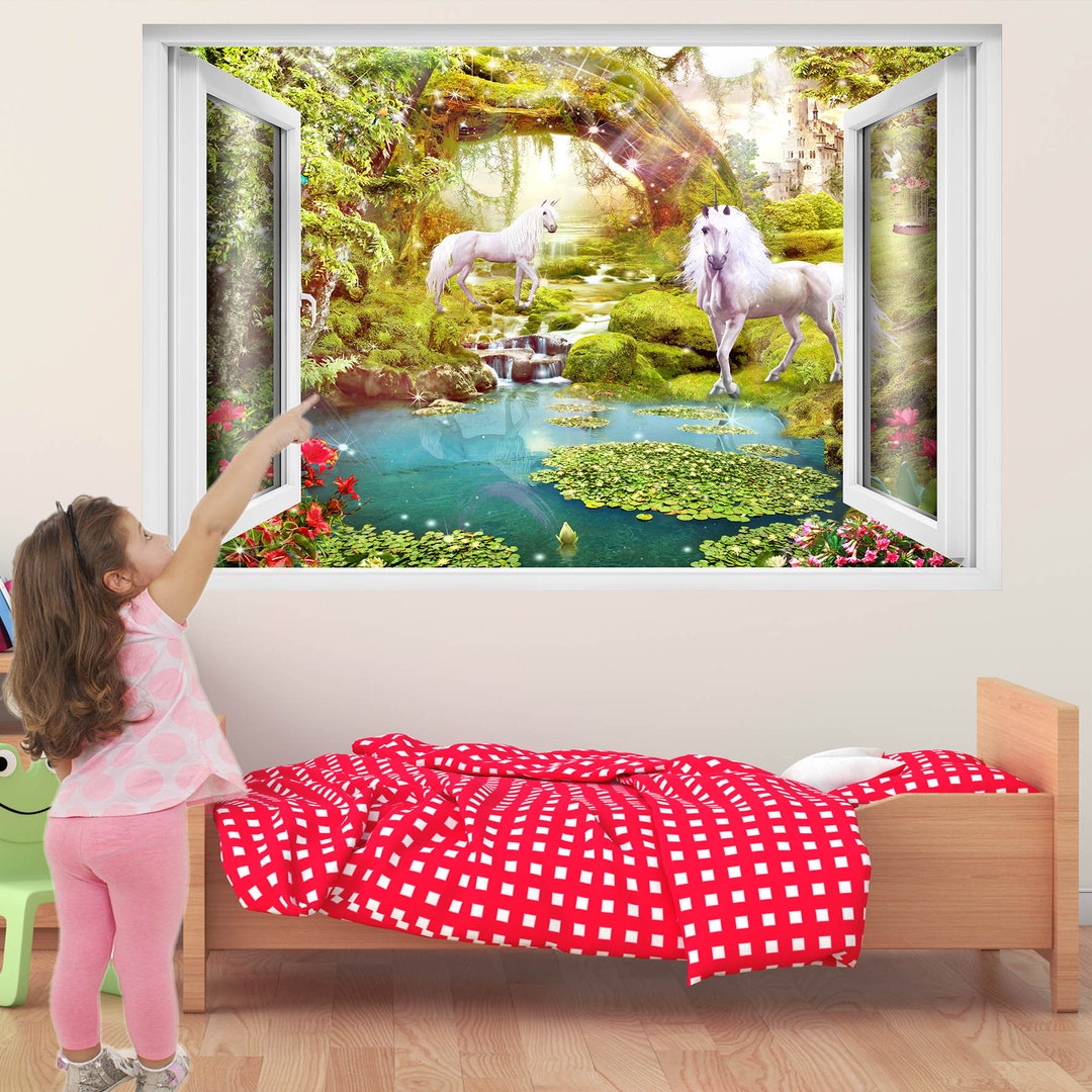 Unicorn Enchanted Forest Fantasy Wall Sticker Mural Decal Print Art ...