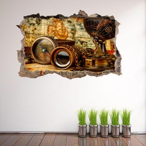 Vintage Antique Compass Binoculars Globe Wall Decal Sticker Mural Poster Print Art - CK40