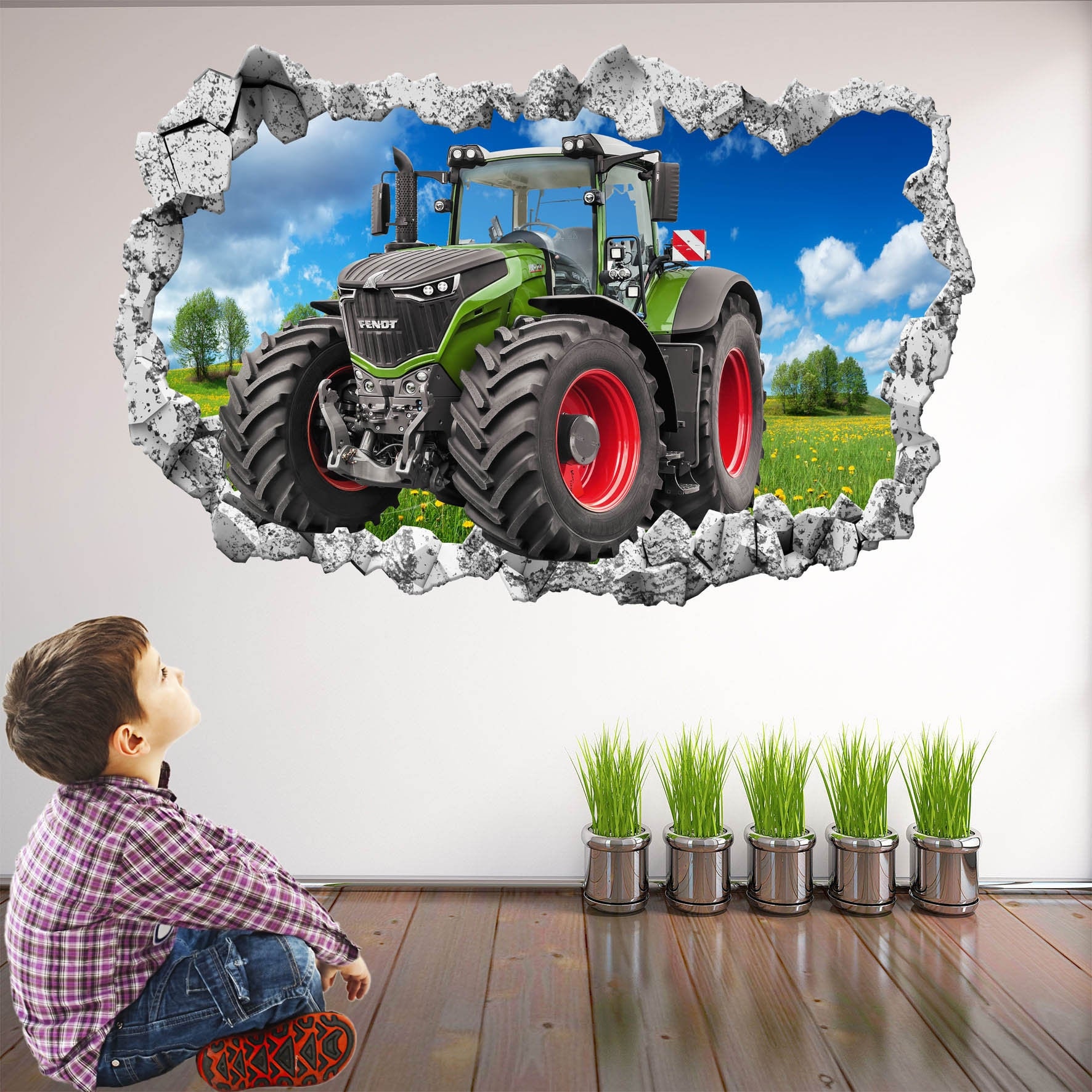 Traktor-Wand-Aufkleber Bauernhof leben 3D zerschlagen Wand Kunst Aufkleber  Kinder Zimmer Dekor Vinyl Home Poster benutzerdefinierte Geschenk KD90 -  .de
