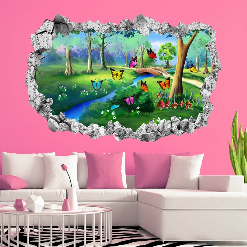 Fairy Forest Mushrooms Butterflies Fantasy Wall Decal Sticker Mural ...