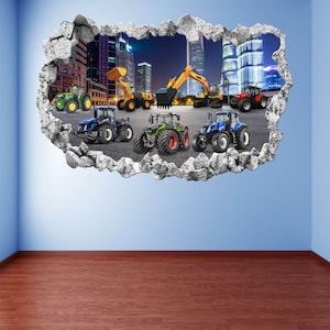 Tractors Excavator Digger Wall Decal Sticker Mural Poster Print Art Home Farm Construction Decor KR3 image 3