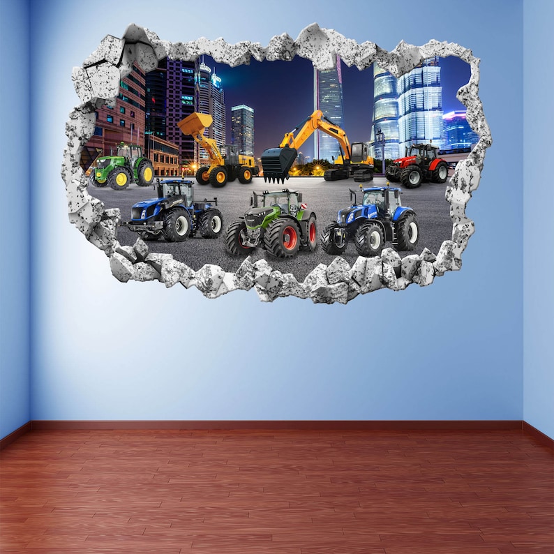 Tractoren graafmachine Digger muur sticker Sticker muurschildering Poster Print Art Home boerderij bouw Decor KR3 afbeelding 3