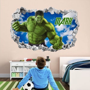 Hulk Superhero Personalised Name Wall Decal Sticker for Boys Bedroom | Custom Name Hulk Wall Art Mural for Kids Room- EA121