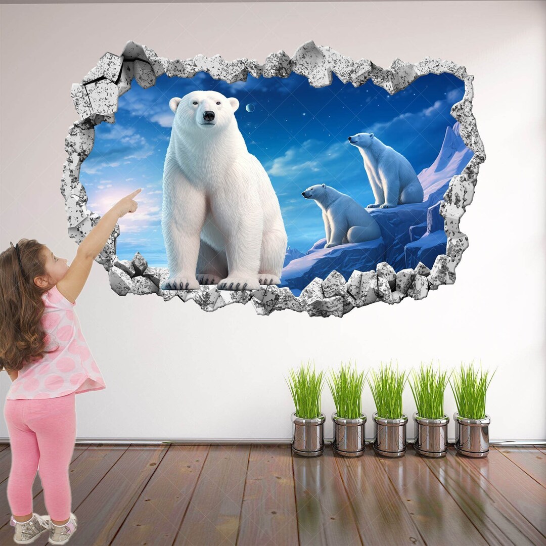 Polar Bear Snow Wall Decal Sticker Mural Poster Print Art Kids Bedroom ...