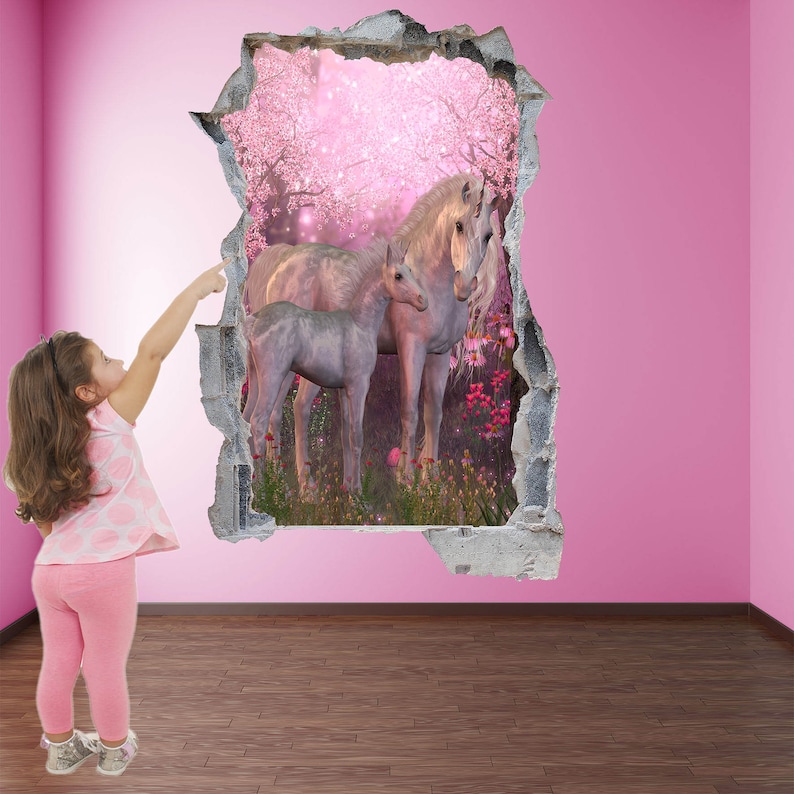 Unicorn Enchanted Forest Fantasy Wall Sticker Mural Decal Print Art Kids Girls Bedroom Decor A3