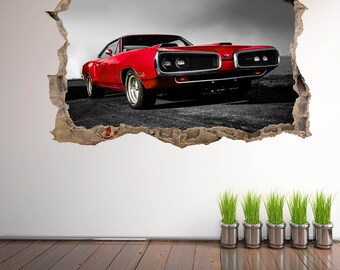 Red Muscle Car Wall Stickers Mural Decal Poster Print Art Kids Bedroom Home Office Decor Super Sports Cars AM13