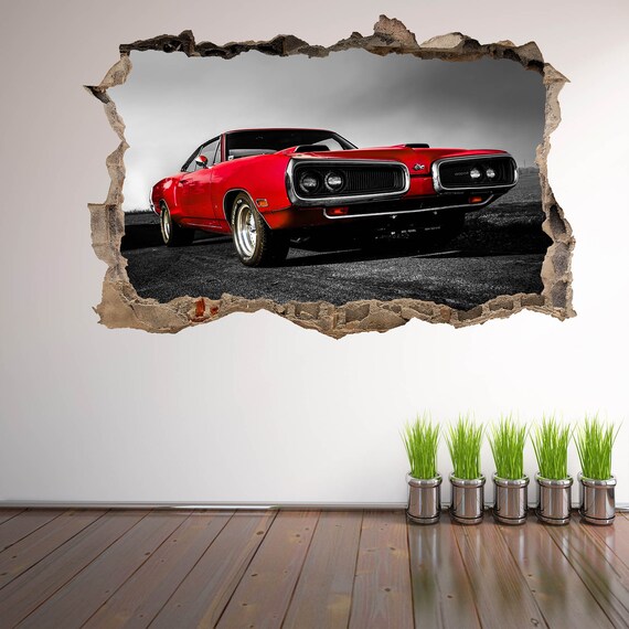 Red Muscle Car Wall Stickers Mural Decal Poster Print Art Kids Bedroom Home Office Decor Super Sports Cars AM13