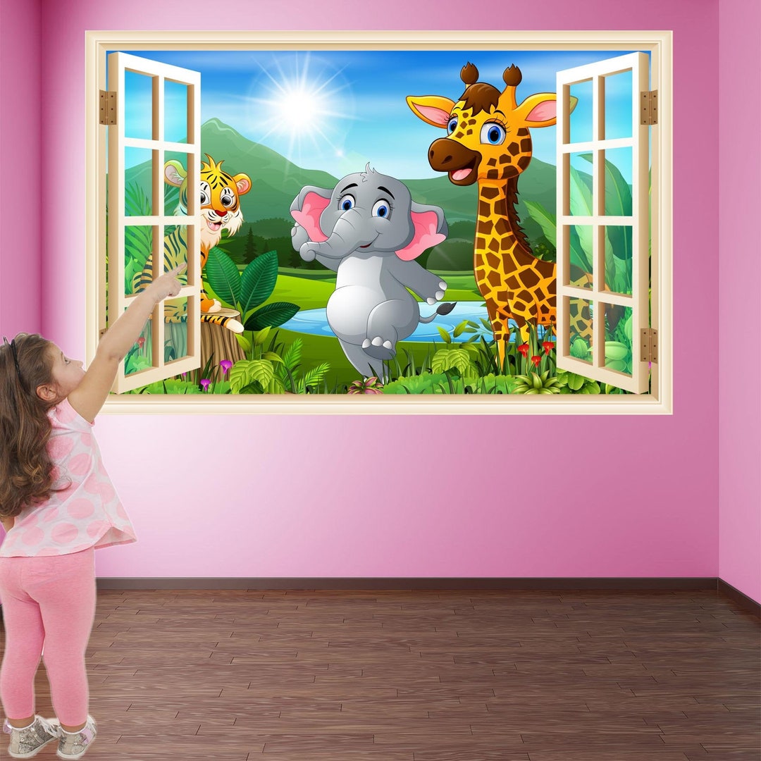Cartoon Animals Jungle Wall Decal Sticker Mural Print Art Kids Bedroom ...