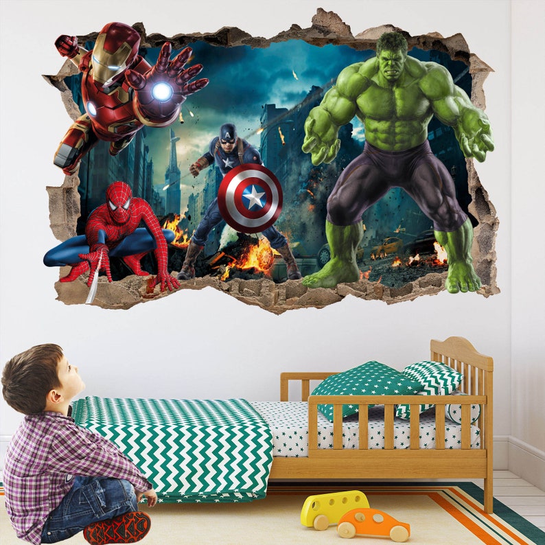 Calcomanía de pared de superhéroe, pegatina para Mural, póster impreso, arte, Spiderman, Iron Man, Hulk, Capitán América, EA73 imagen 2