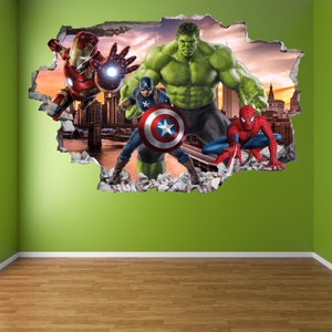 Sticker mural super-héros, affiche murale, impression d'art, Hulk Spiderman, Iron Man, Captain America, Avengers EA89 image 3