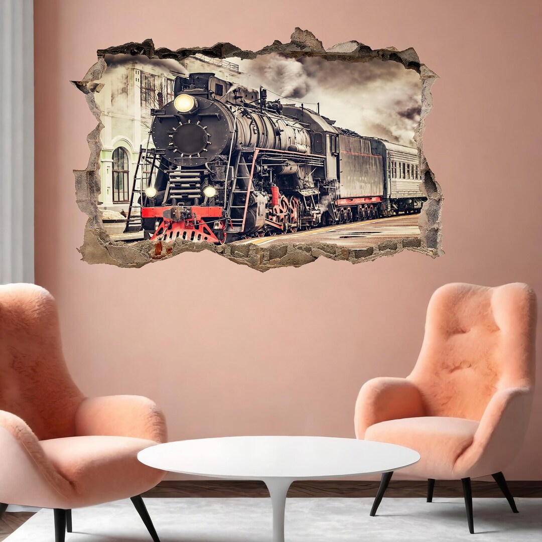 Old Train Locomotive Wall Decal Sticker Mural Print Art Kids Bedroom ...
