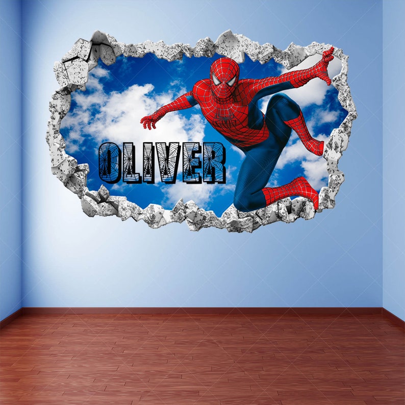 Spiderman super-héros nom personnalisé sticker mural autocollant mural affiche impression art enfants garçons chambre décor EA122 image 3
