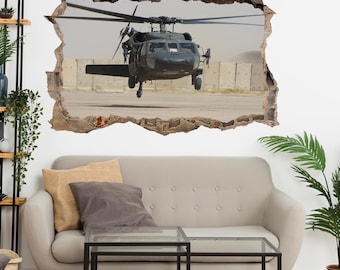 Adesivo de parede militar para helicóptero Blackhawk, mural, decalque, pôster, arte impressa, decoração de quarto infantil AH8