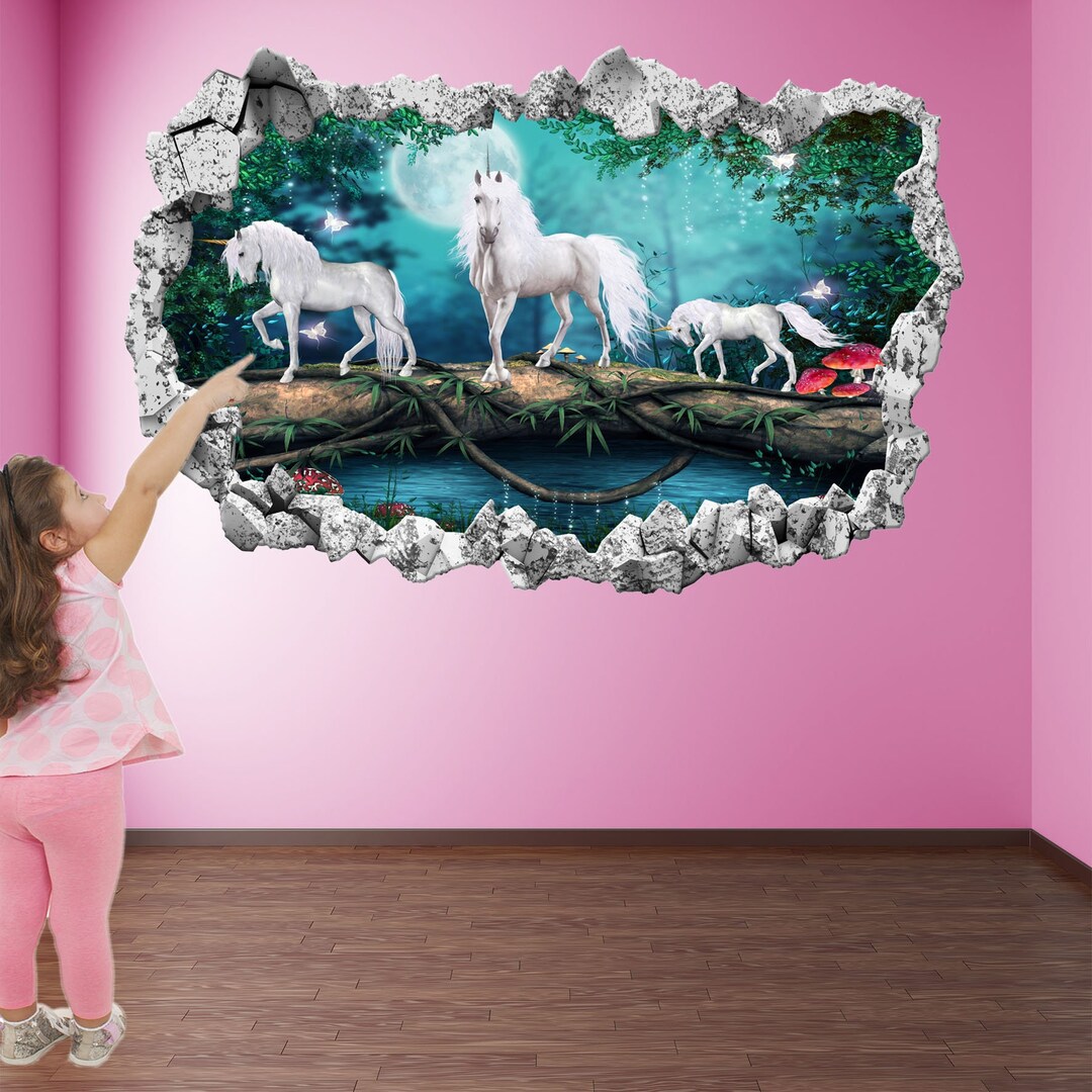 Unicorn Enchanted Forest Fantasy Wall Sticker Mural Decal Print Art ...
