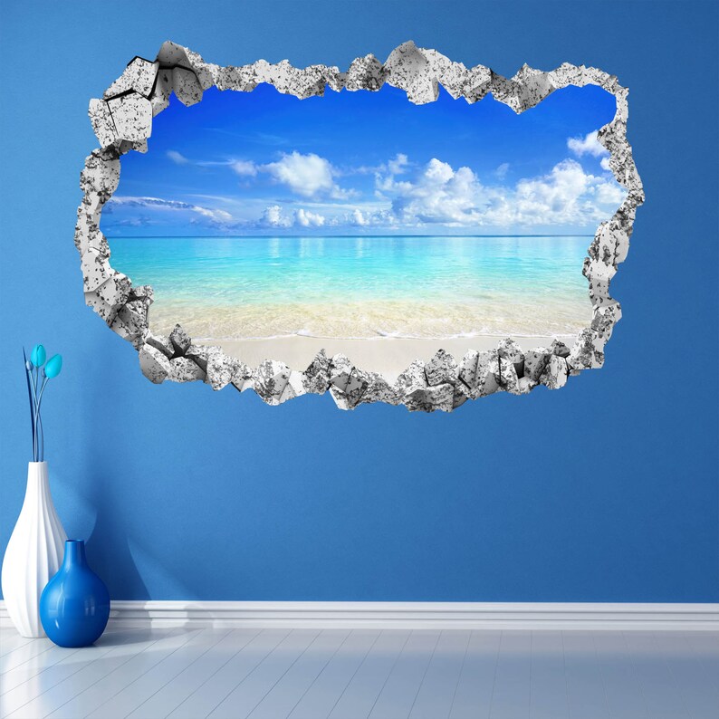 Sandy Beach Sea Blue Sky Wall Decal Sticker Mural Poster Print Art Home ...