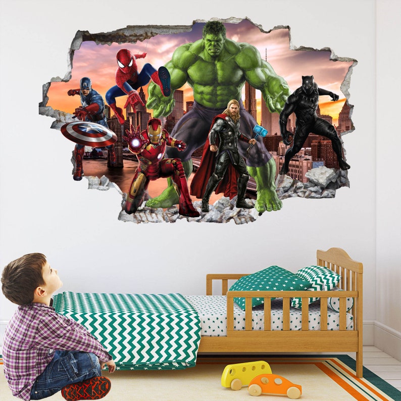 Sticker mural super-héros, affiche murale, impression d'art, décoration de chambre à coucher pour enfants, garçons EA113 image 2
