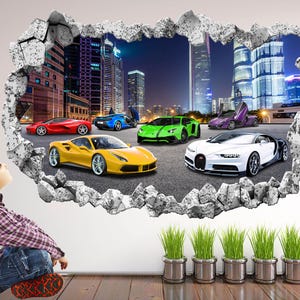 Supercar Wall Decal Sticker for Kids Bedroom | Sports Cars Wall Mural | Car Wall Art for Boys&#39; Room