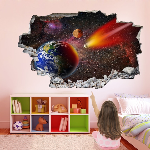 Space Earth Asteroid Stars Wall Decal Sticker Mural Print Art Kids Bedroom  Home Decor HB11 