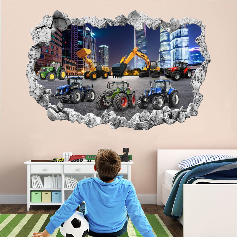 Tractors Excavator Digger Wall Decal Sticker Mural Poster Print Art Home Farm Construction Decor KR3 image 2