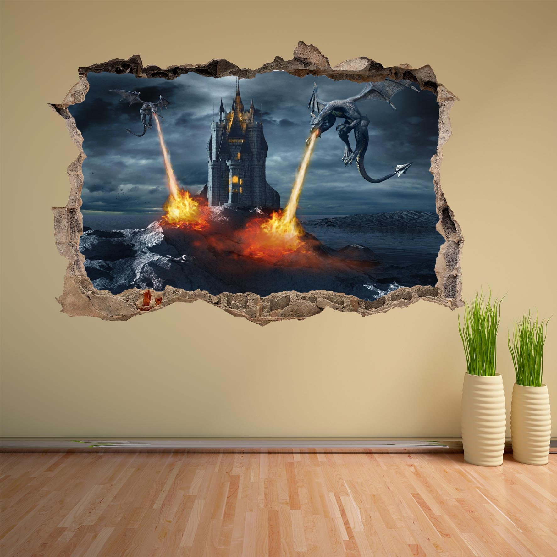Dragon Fire Fantasy Castle Wall Sticker Mural Decal Print Art Kids ...