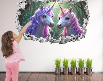 Unicorn Wall Decal Sticker | Fantasy Mural Poster , Fairytale Print Art for Kids Girls Bedroom Nursery Decor - KZ12