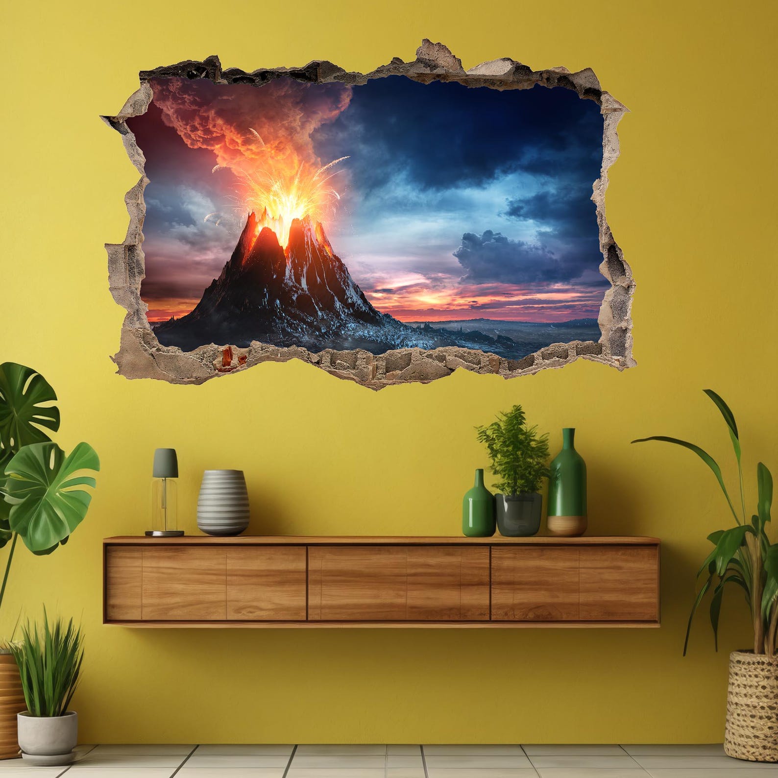 Volcano Eruption Wall Sticker | Volcanic Mountain Wall Decal | Nature ...