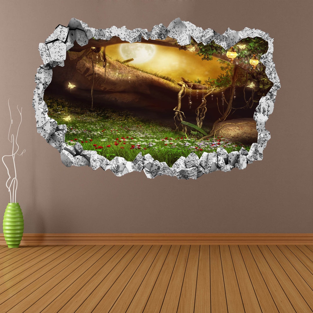 Enchanted Flowers Forest Lanterns Butterflies Fantasy Wall Decal ...