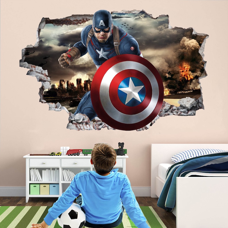 Captain America Superhero Wall Decal Sticker Mural Poster Etsy