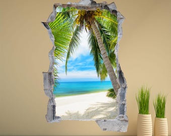 3D Beach Fake Window Wall Stickers Ocean Sea Wall Decals