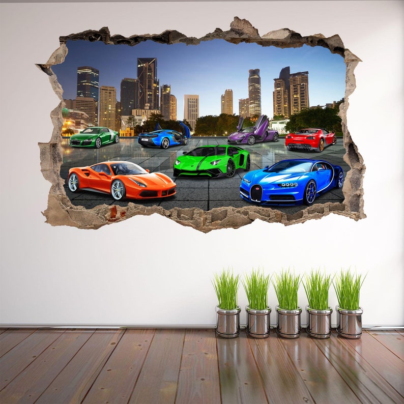 Super sportwagens Supercar muurstickers muurschildering sticker print kunst kinderen slaapkamer decor DT23 afbeelding 3