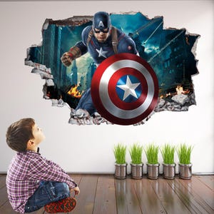 Captain America Wall Decal Sticker | Superhero Wall Art for Kids Bedroom - Wall Mural for Home Decor - EA54