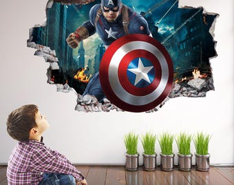 Captain America Wall Decal Sticker | Superhero Wall Art for Kids Bedroom - Wall Mural for Home Decor