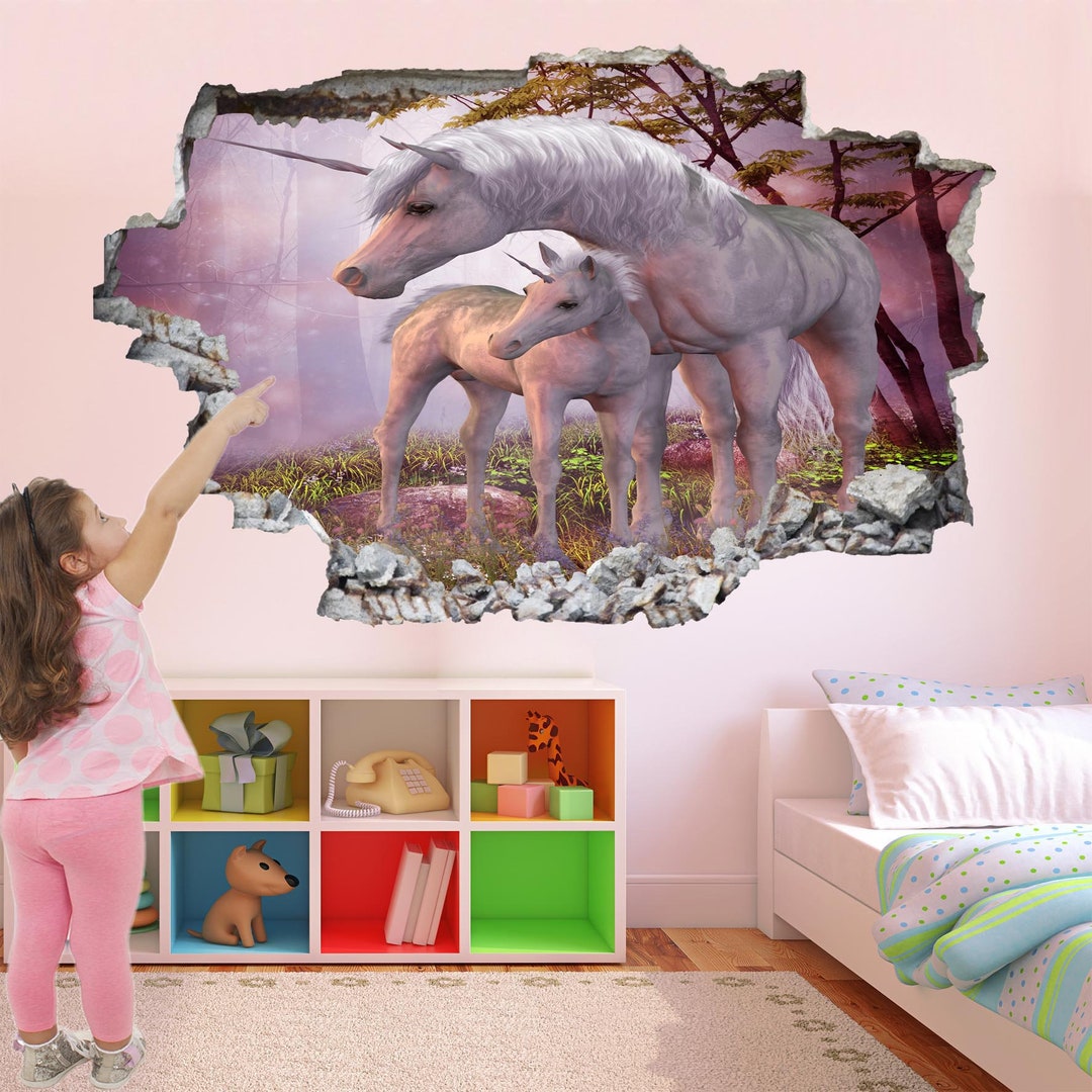 Unicorns Fairy Forest Wall Decal Sticker Mural Poster Print Art Kids ...