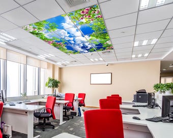Cloudy Sky LED Ceiling Panel Lights - Artificial Sky Panels Set - Blue Sky with Flowers - Light Panels for Office, Hospital and Shops