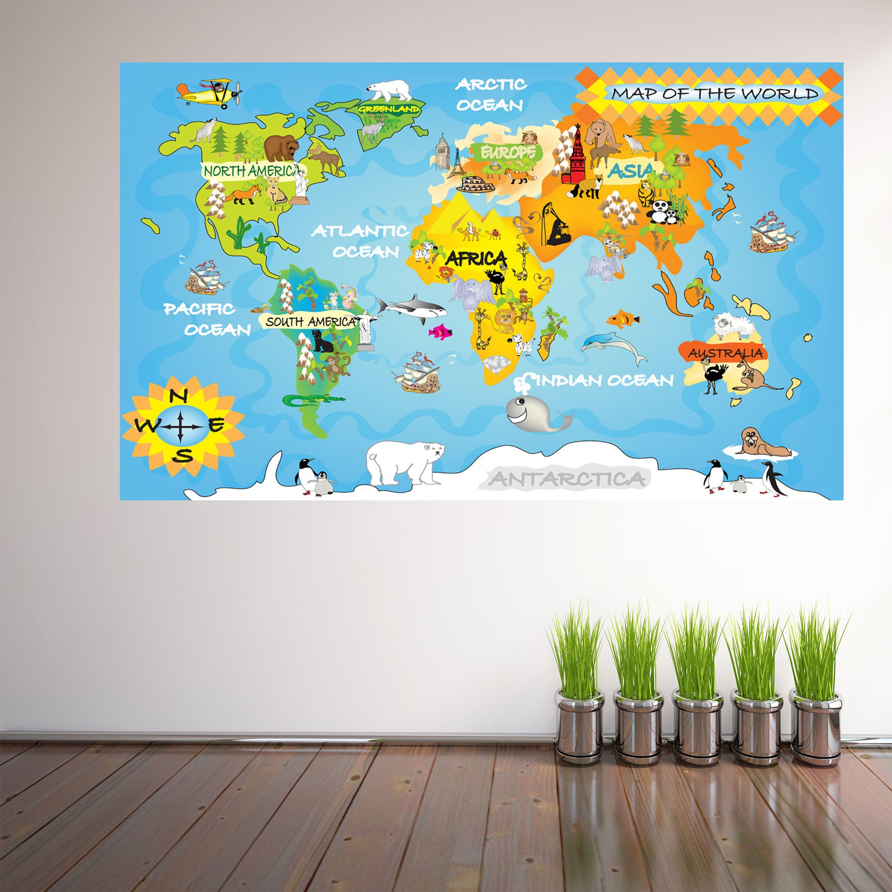 Animals World Map Wall Decal Sticker Mural Poster Print Art Kids ...