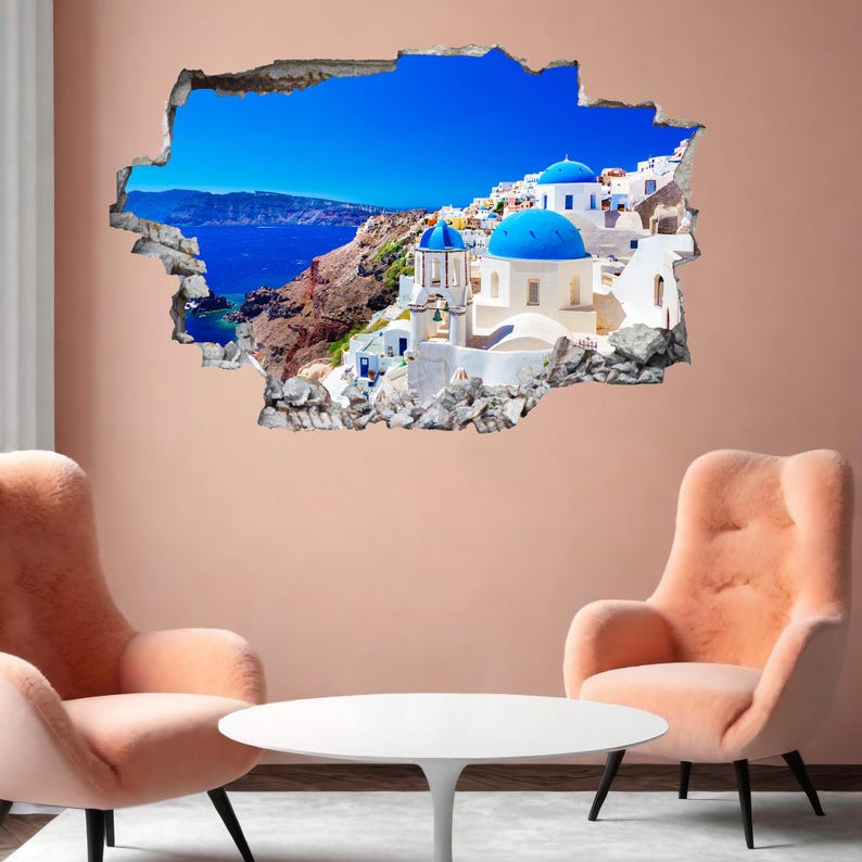Greek Sticker Buildings Santorini Island Traditional Houses Greece Wall Decal Sticker Mural ...
