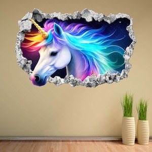 Unicorn muur sticker Sticker muurschildering Poster Print Art Kids meisjes slaapkamer kwekerij Decor KS13 afbeelding 3