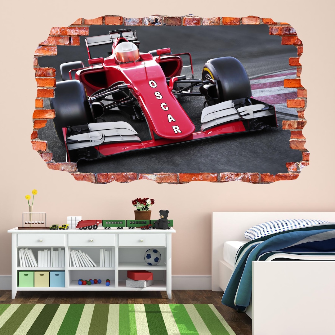 Racing Car Custom Personalised Name Wall Decal Sticker Mural Poster ...
