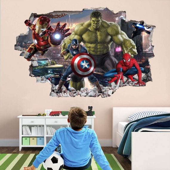 Pegatinas de puerta de estilo acuarela de superhéroes de Marvel, pegatinas  de Graffiti impermeables, decoración artística de pared, pegatina de pared  de dibujos animados DIY - AliExpress