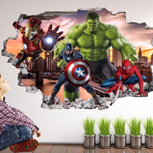 Superhero Wall Sticker with Hulk Spiderman Iron Man Captain America | Avengers Wall Decal for Kids Room - EA89