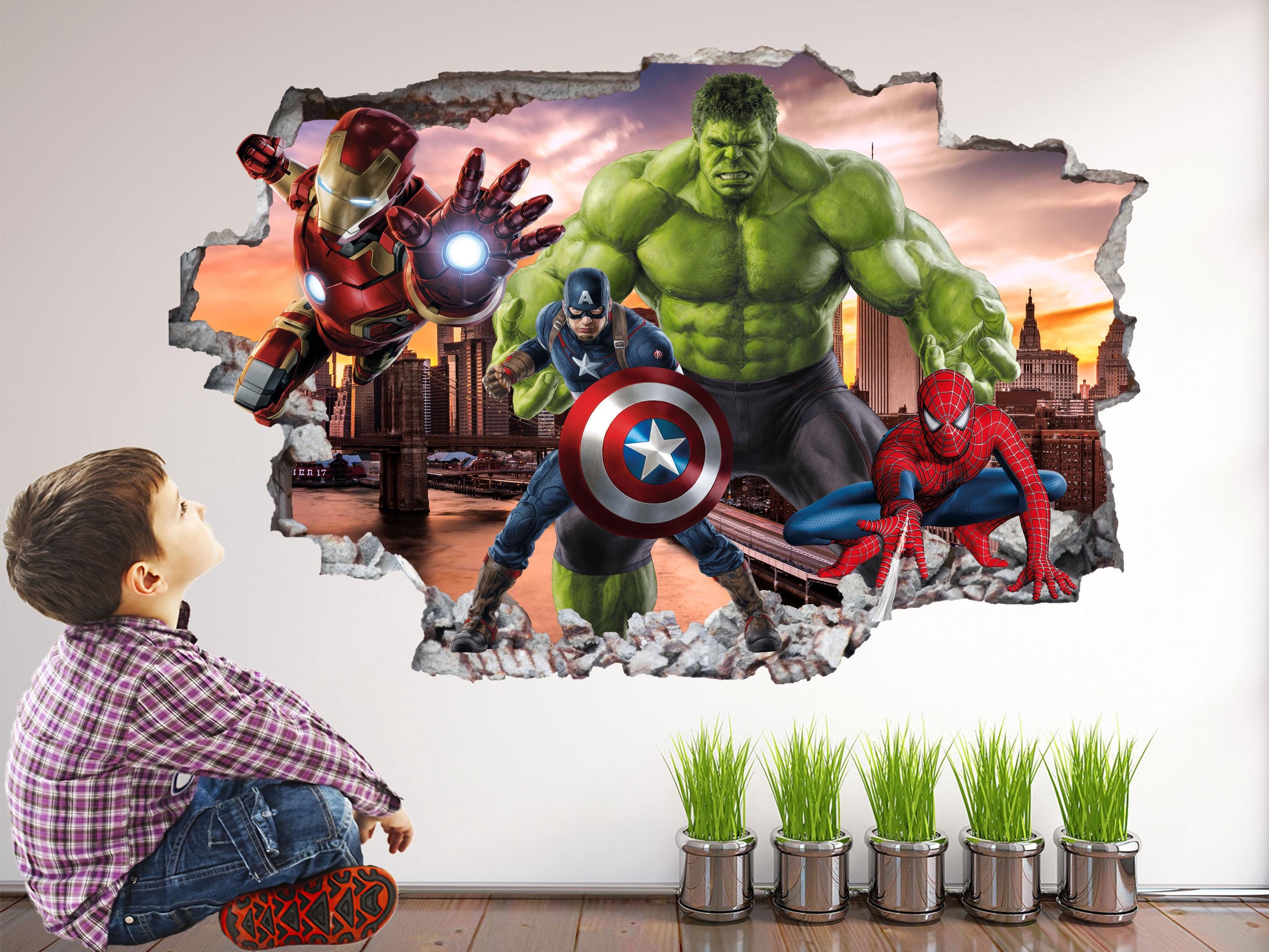 thumbnail interactive-video image 1 of Canvaspuzzle Avengers Superhero Wall Decal – Hulk, Spider-Man, Iron Man, Captain America – Removable Kids Sticker 1 of 5