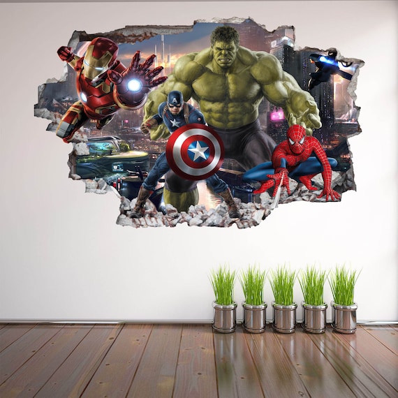 Marvel Superheroes Avengers Wall Decal Spider-man Captain America Iron Man  Hulk