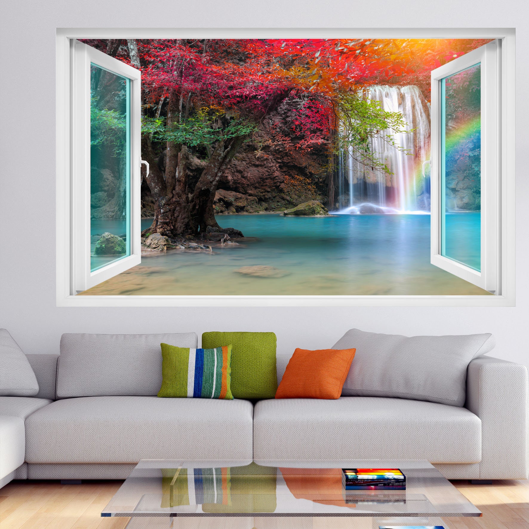 Buy Waterfall Rainbow Forest Nature Wall Decal Sticker Mural