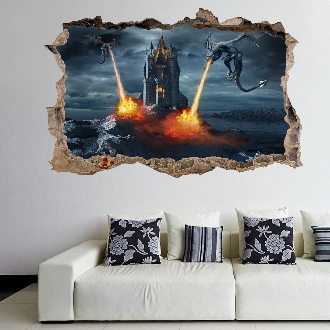 Dragon Fire Fantasy Castle Wall Sticker Mural Decal Print Art Kids